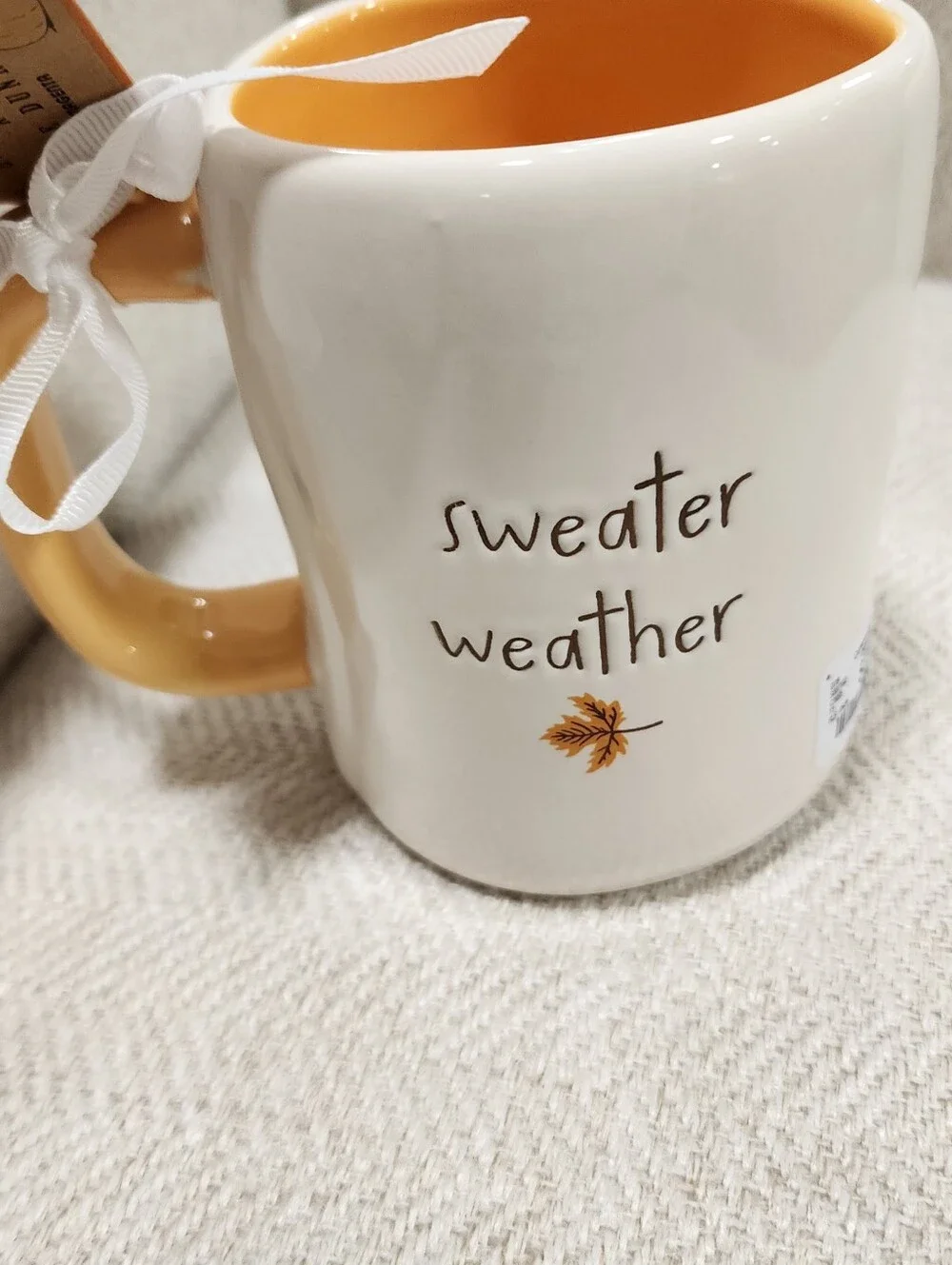 Rae Dunn Sweater Weather Ceramic Snoopy Mug - Cream with Orange Interior